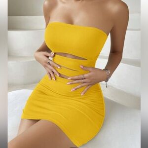 SHEIN Yellow Strapless Cut Out Dress